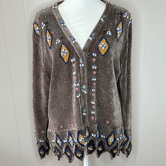 Storybook Knits Sweaters - Storybook Knits Vintage Chenille Embroidered Cardigan Sweater